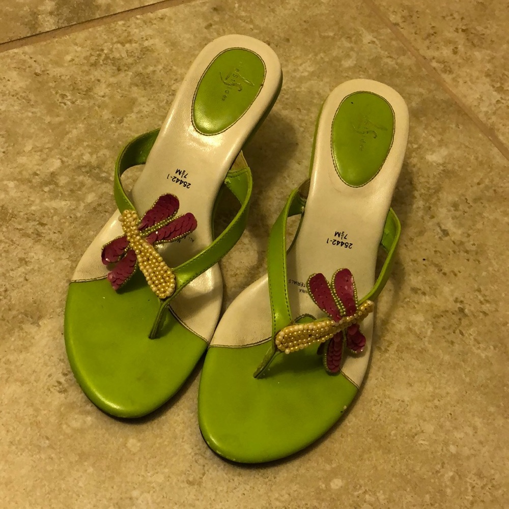 Dragonfly Heels - lime green and raspberry